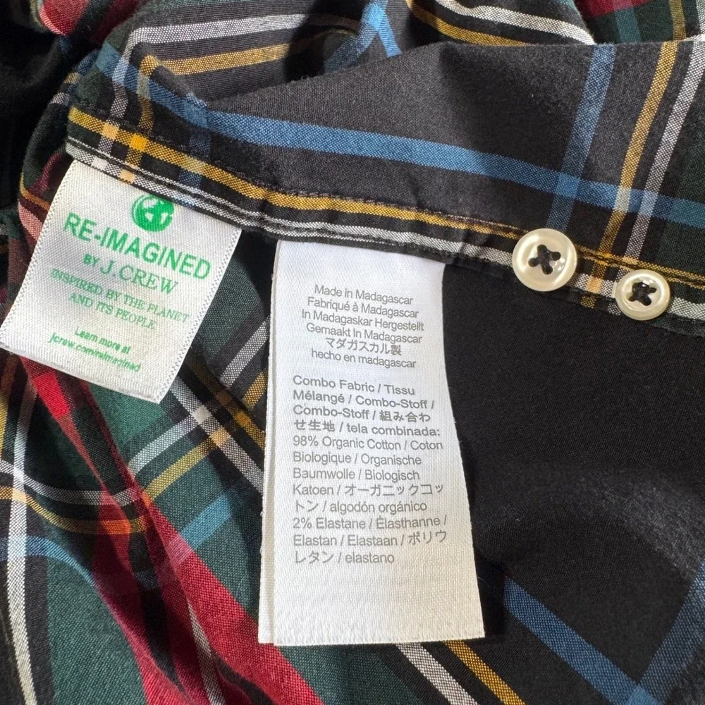 J.Crew Shirt Mens L Secret Wash Plaid Stretch Black Red Green Cotton BB804 HOL21